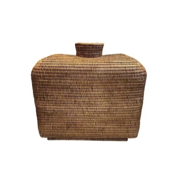 Vintage French Woven Wicker Footed Basket Vase Home Décor 16.5 x 17x 6.5 EUC